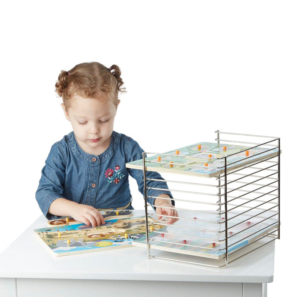 Melissa & Doug puzzle storage rack easy access for young puzzlers