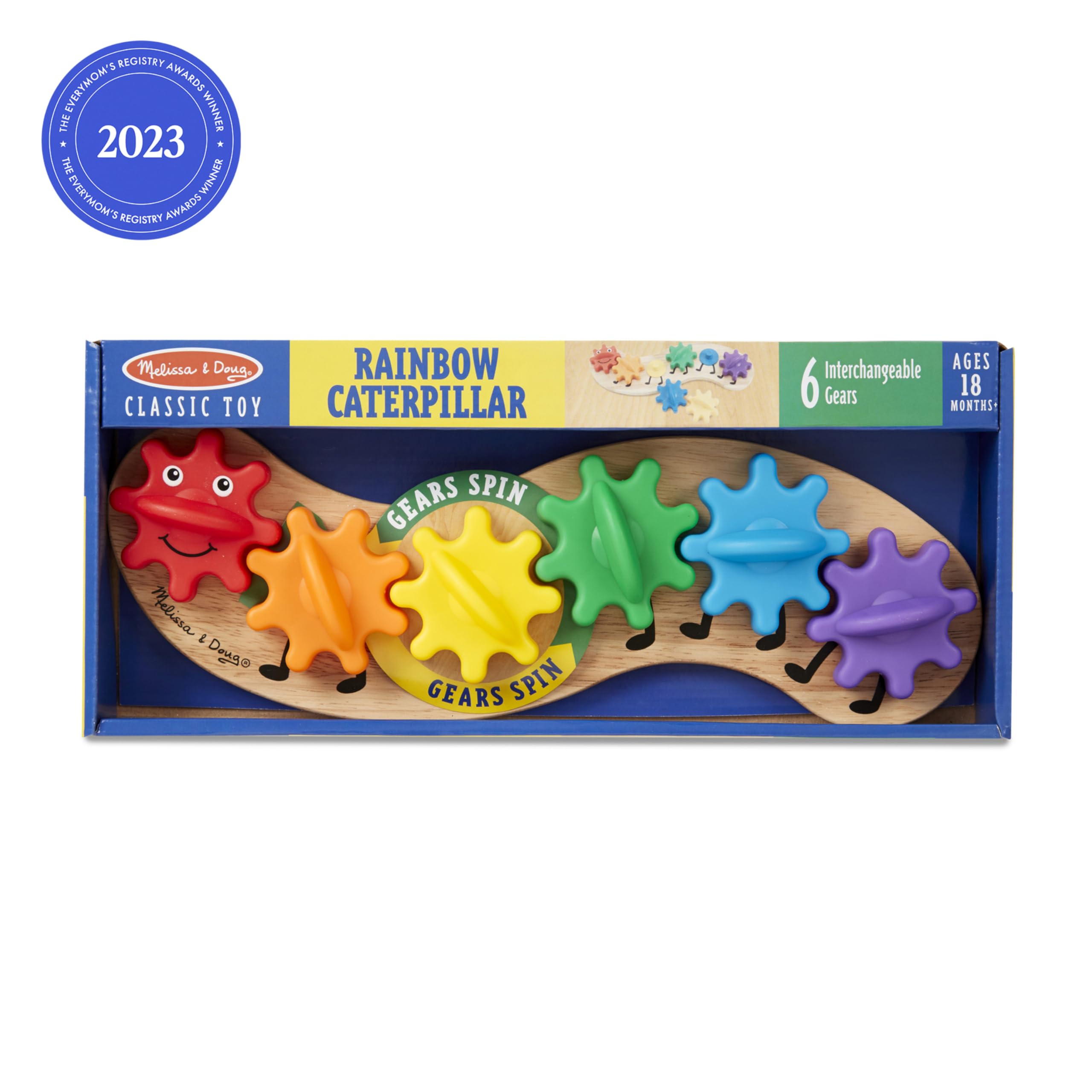 Child playing with Melissa & Doug Rainbow Caterpillar Gear Toy