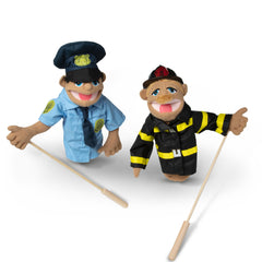 Melissa & Doug Rescue Puppet Set detachable wooden rod supports easy gestures.