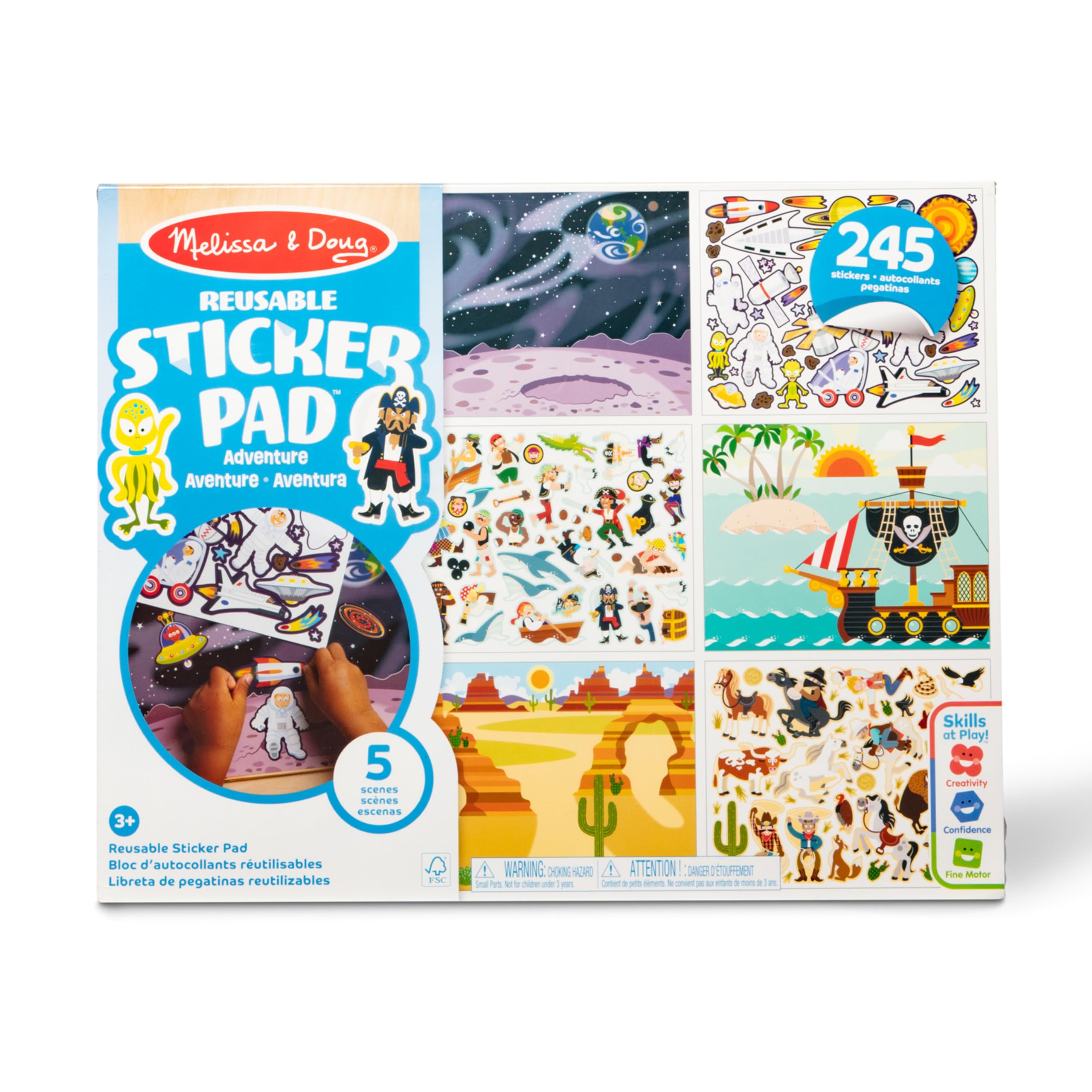Melissa & Doug reusable sticker pad adventure with cling stickers encourages imaginative play.