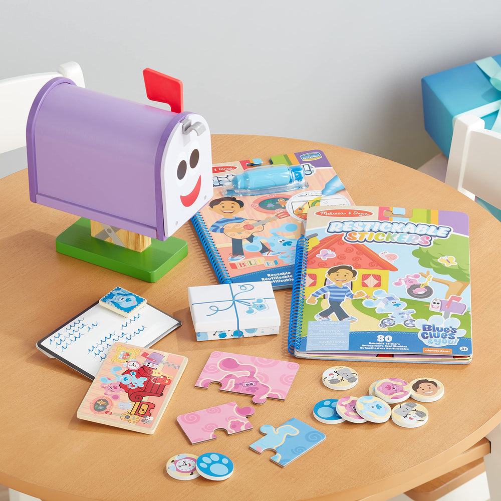 Melissa & Doug reusable stickers personalize Blues Clues mailbox setup.