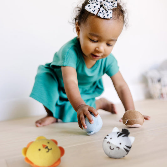 Melissa & Doug Safari Rollables zebra close-up; bright stripes support visual tracking.