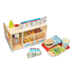 Melissa & Doug Slice-Stack-Serve counter front view for interactive pretend deli play.