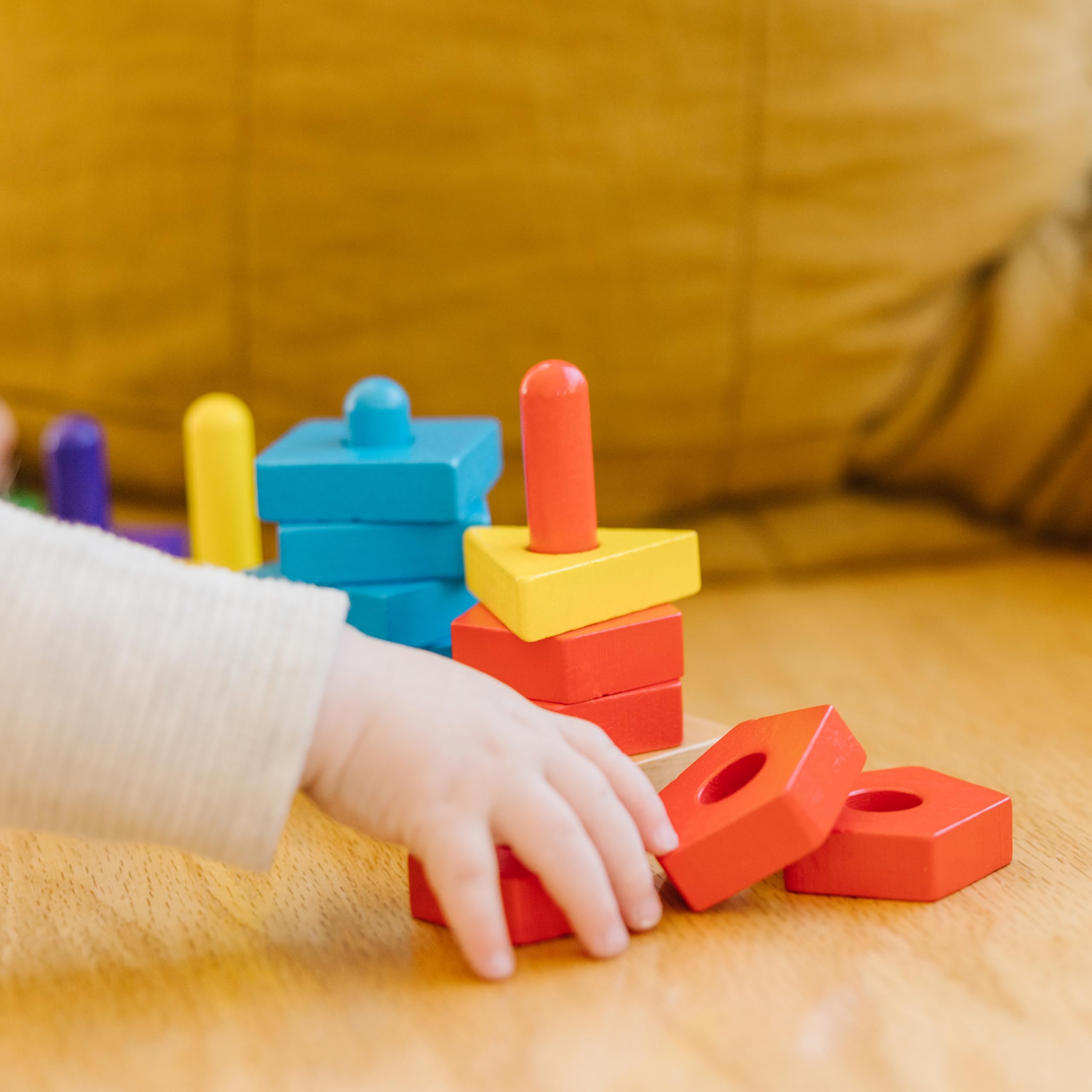 Bright wooden blocks invite interactive sorting and exploration