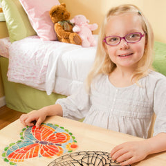 Melissa and Doug stained glass kit includes ready-to-hang cord for quick display