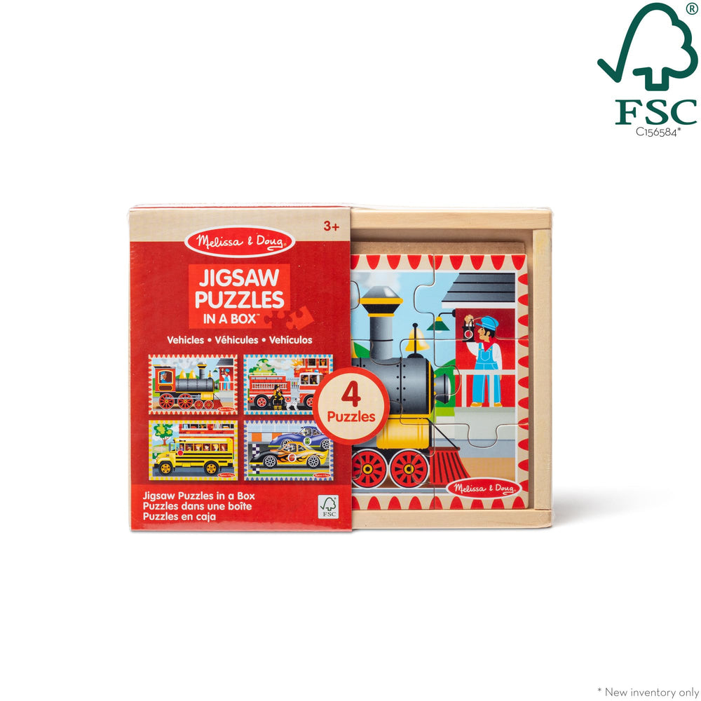 Melissa & Doug steam engine puzzle features bold colors for visual storytelling.