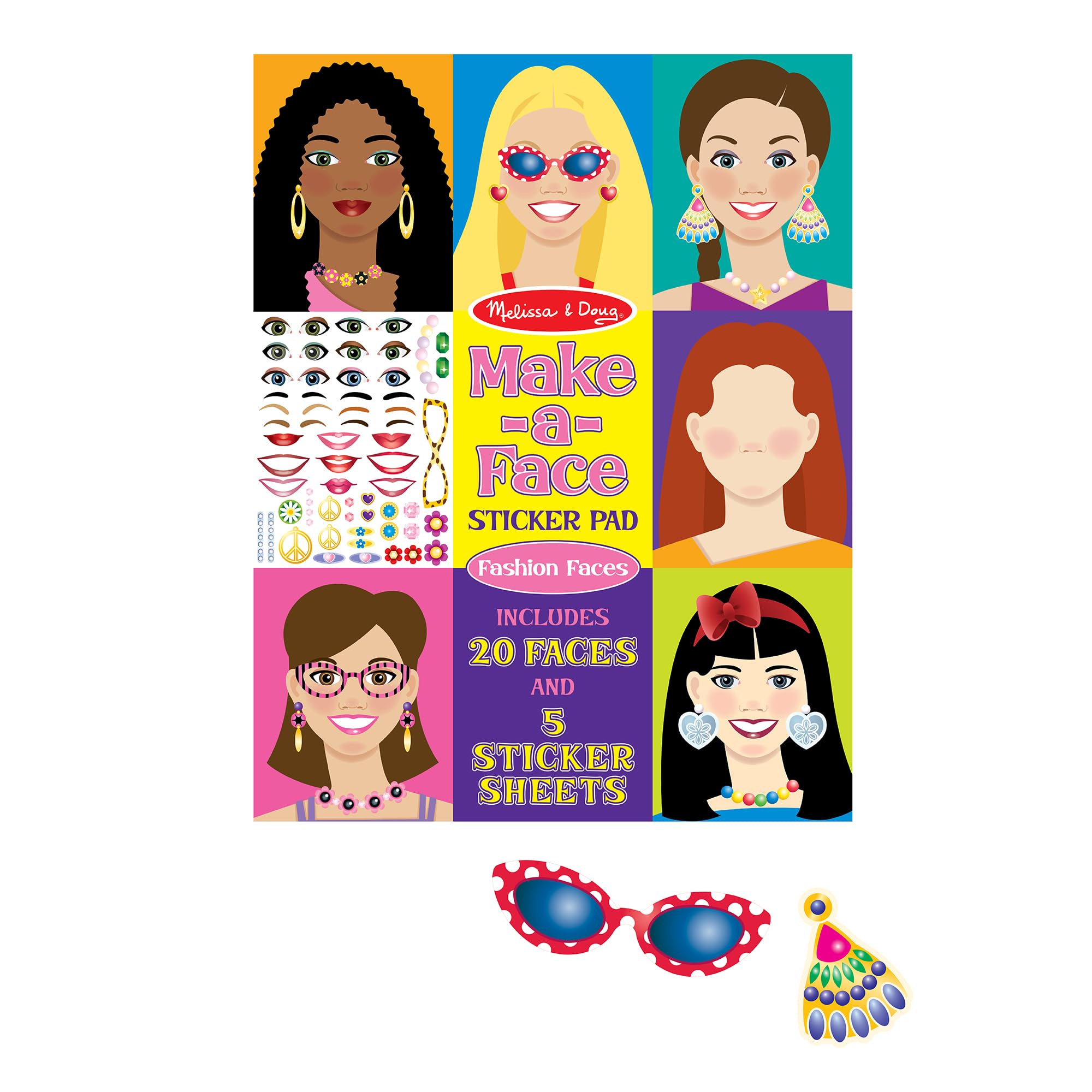 Sticker features including eyes, eyebrows, and lips for expressive faces