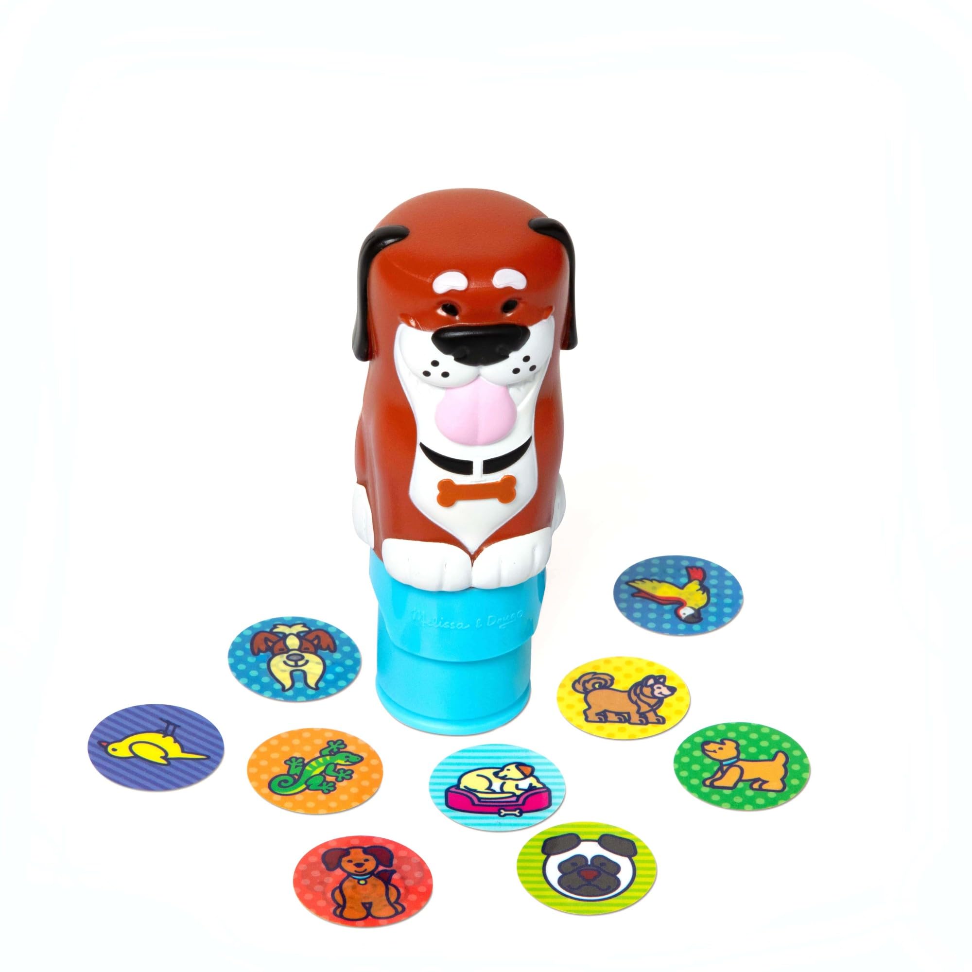 Cocoa the Dog appears on the stamper, inviting imaginative sticker storytelling.