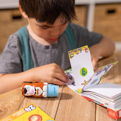 Compact stamping action shown on stampers in a kid-friendly play setup.