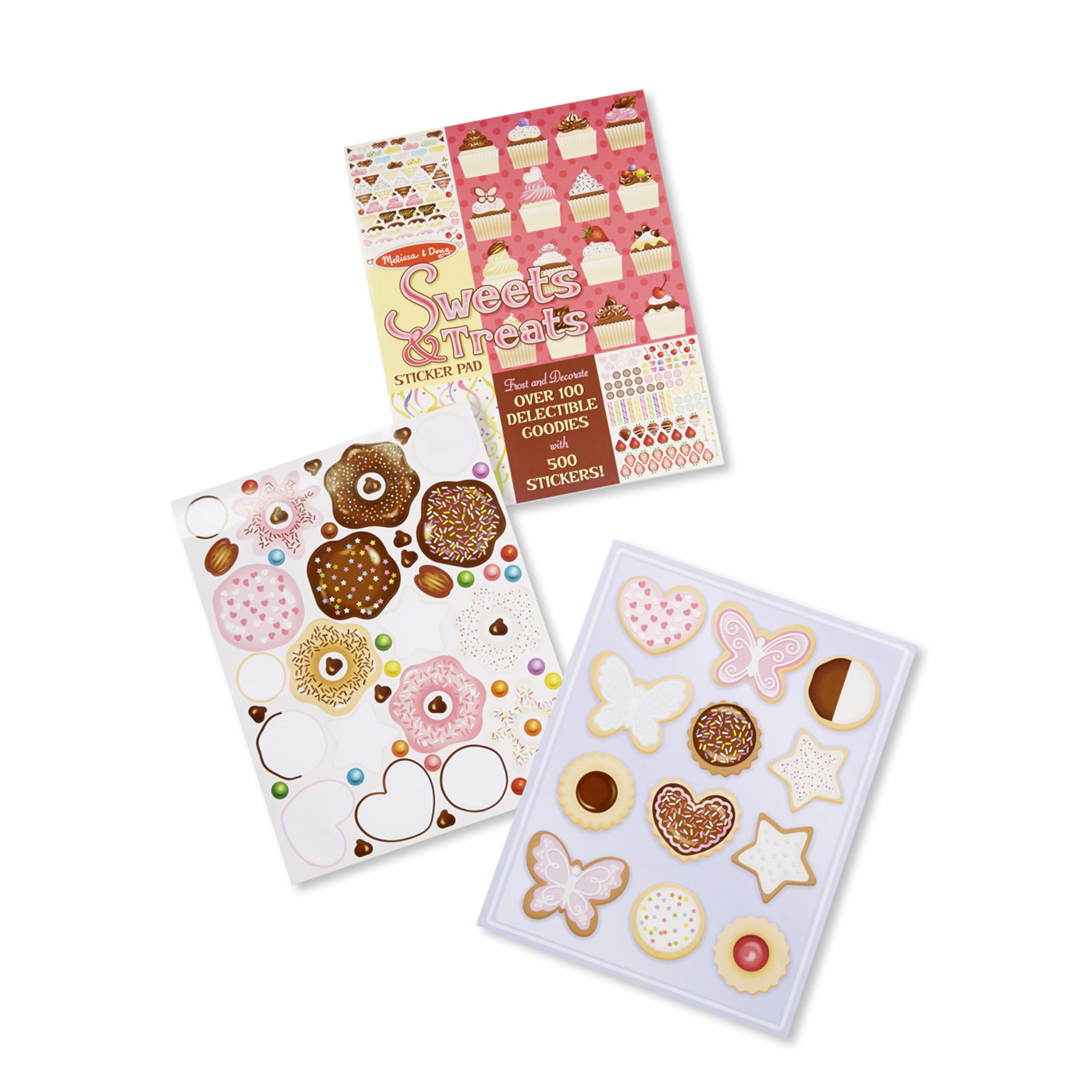 Decorating cupcakes with Melissa and Doug stickers for pretend baking and storytelling.