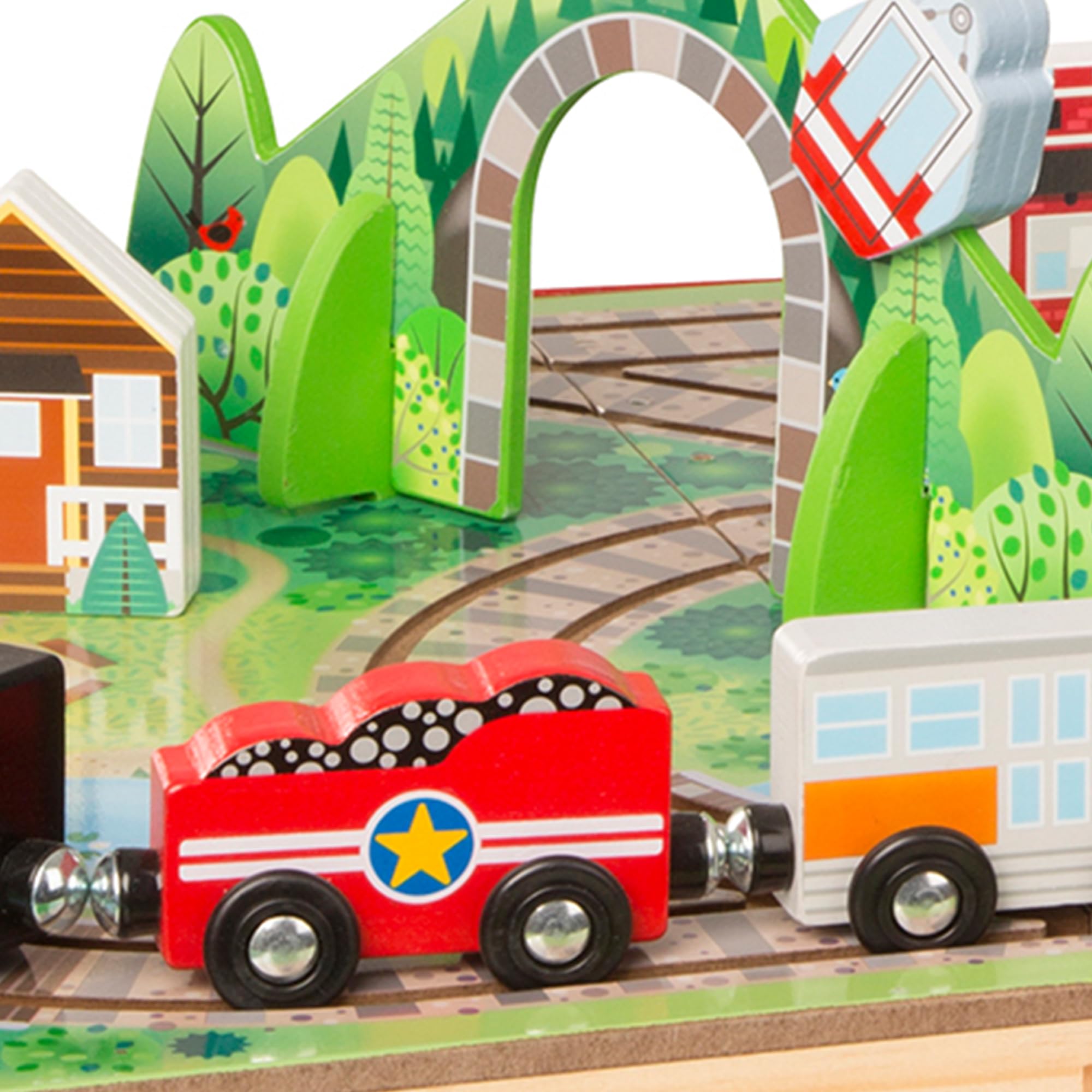 Melissa & Doug Take-Along Railroad FSC-certified materials highlight responsible manufacturing.