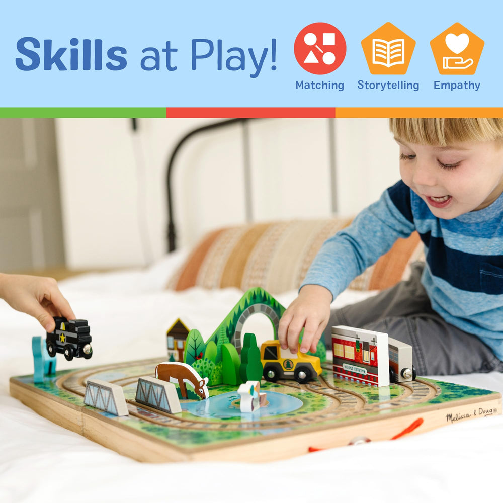Melissa & Doug Take-Along Railroad scenery section enhances open-ended play settings.