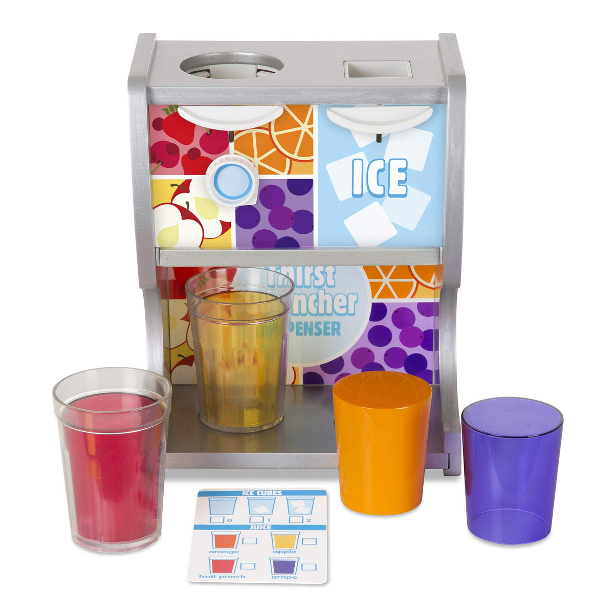 Melissa & Doug Thirst Quencher dispenser with juice inserts for imaginative beverage play.