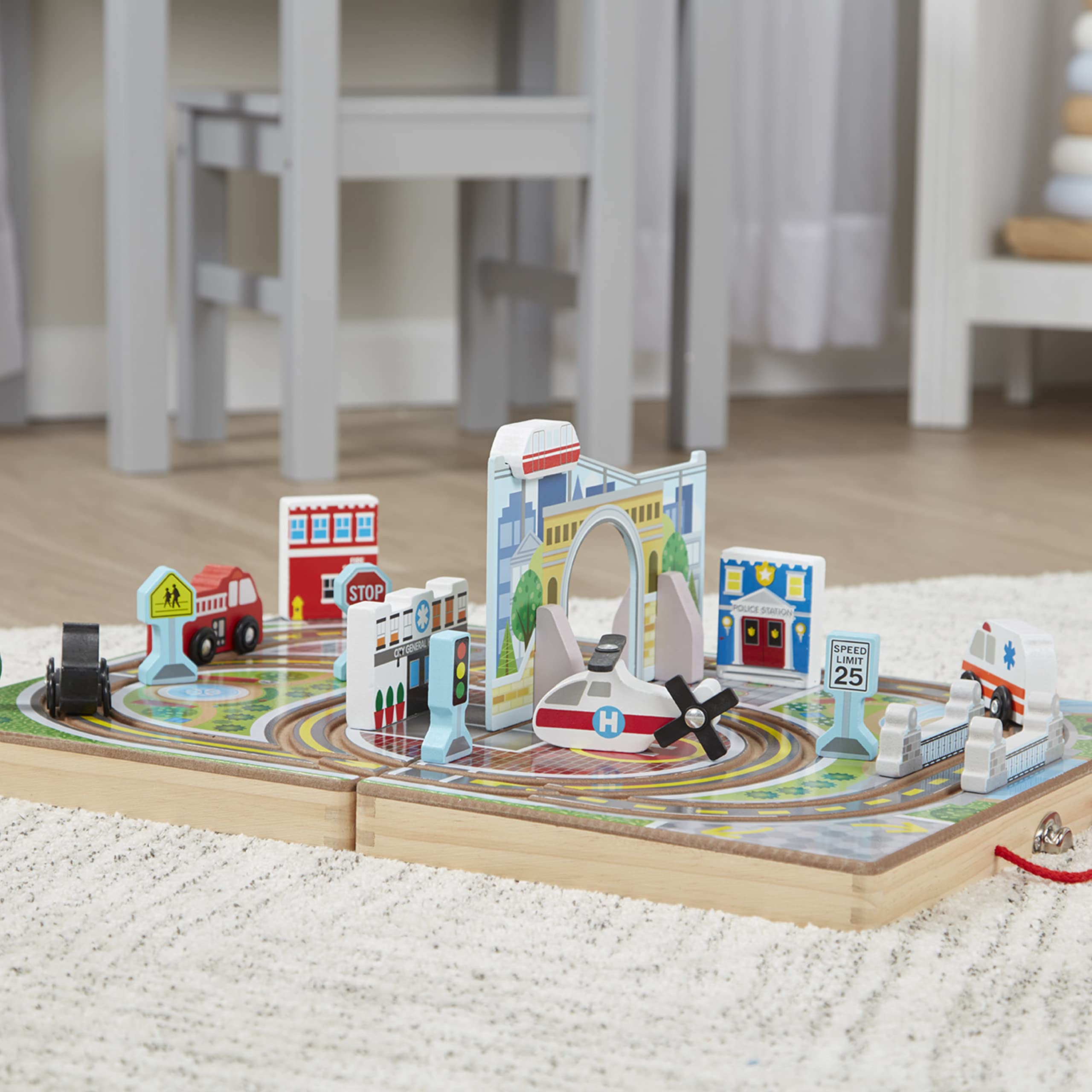Melissa & Doug traffic signs guide safe, organized play.