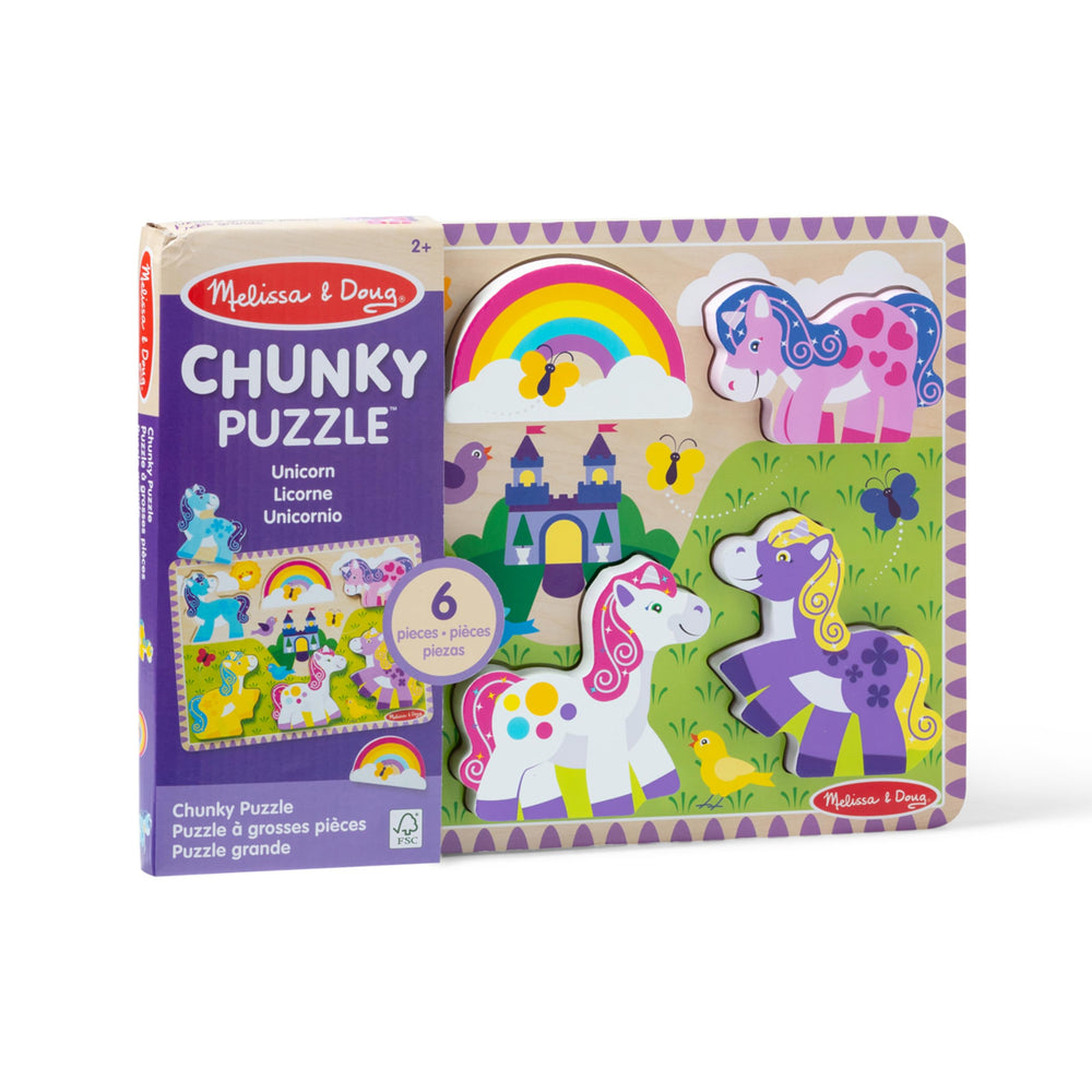 Melissa & Doug blue unicorn piece encourages problem-solving and shape matching play.