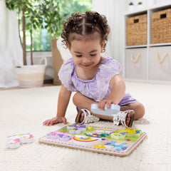 Melissa & Doug green unicorn piece supports fine motor practice and color sorting.