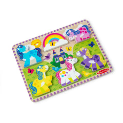 Melissa & Doug purple unicorn piece helps pattern recognition during play.