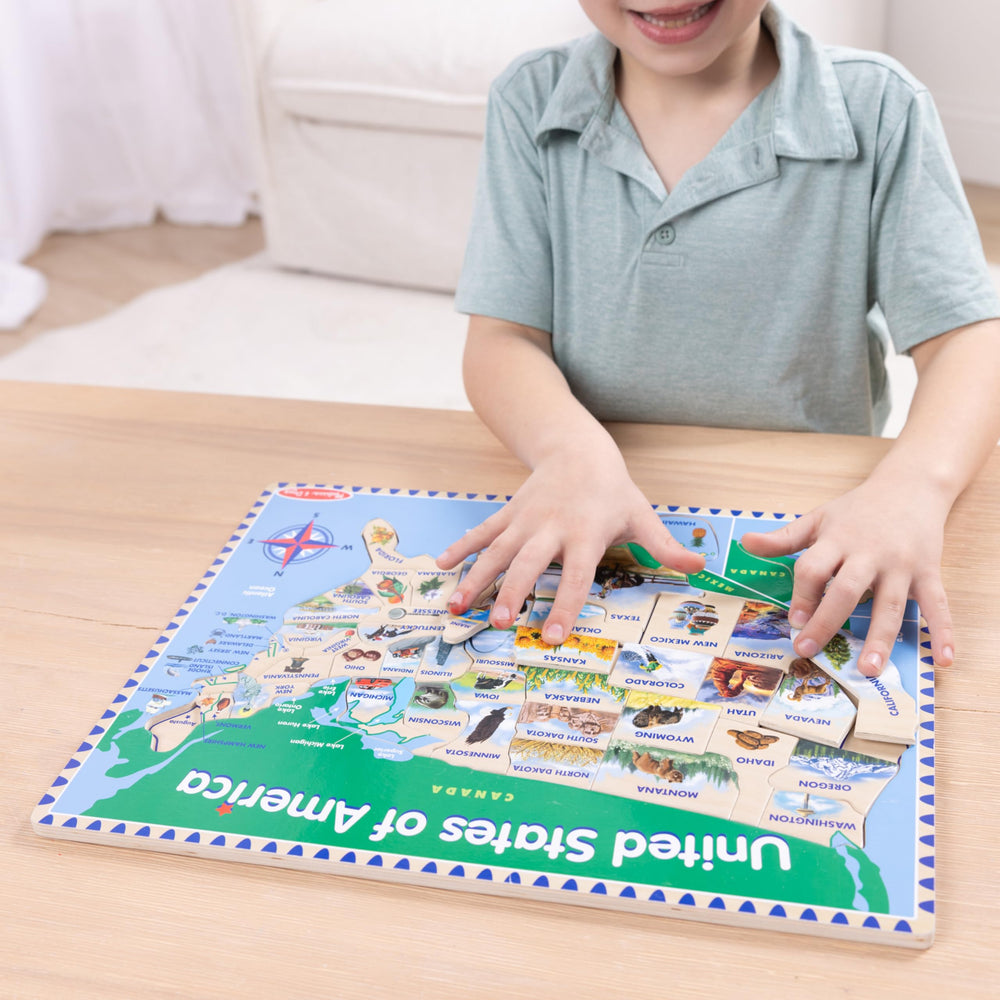 Pieces fitting together to promote logical thinking on the Melissa & Doug map
