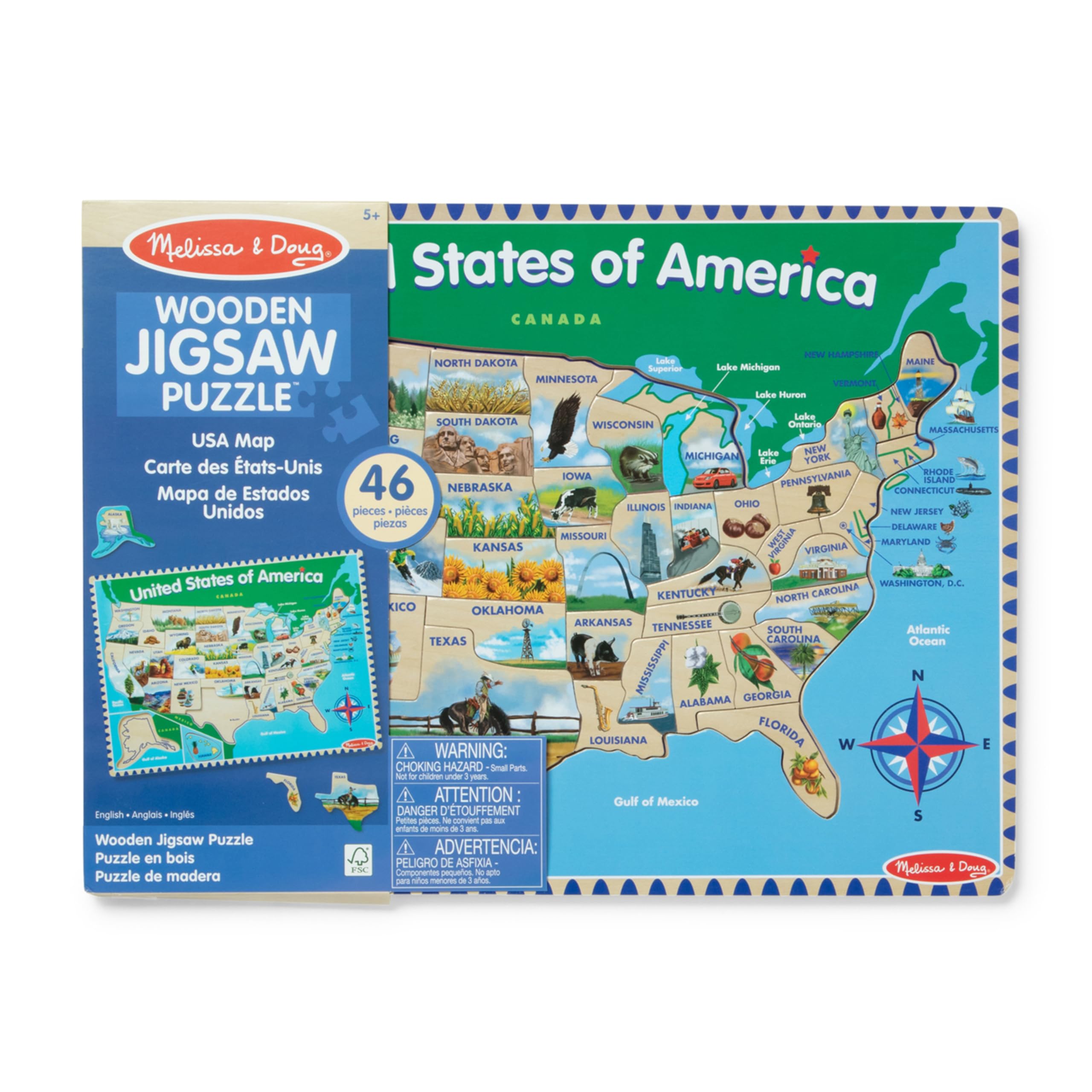 Back facts panel on Melissa & Doug USA Map board with state details
