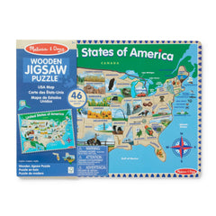 Back facts panel on Melissa & Doug USA Map board with state details