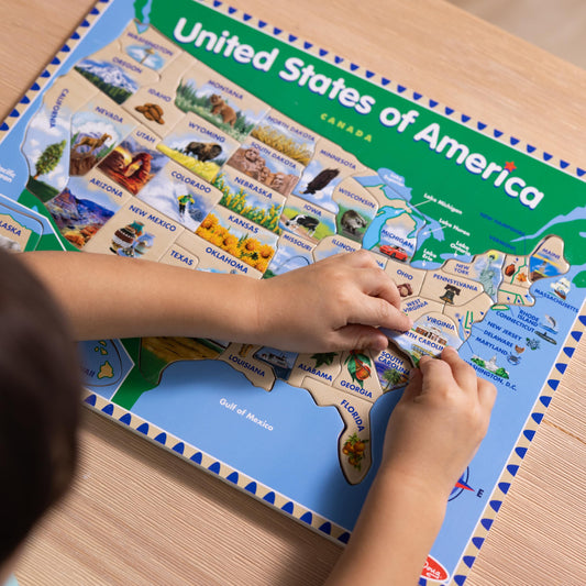 Capitals under each piece on the Melissa & Doug USA Map puzzle to aid recall