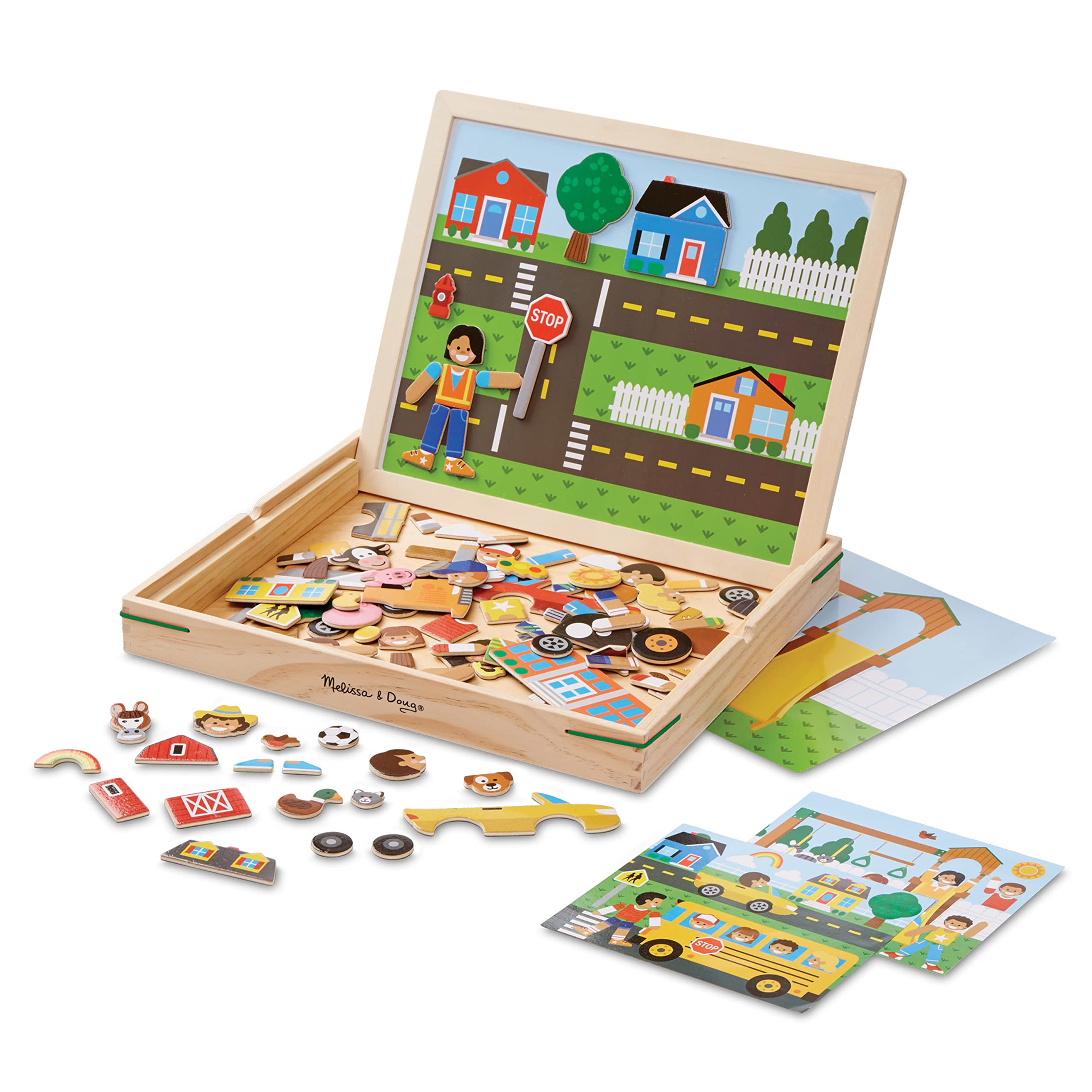 Melissa & Doug wooden magnetic matching board with magnets for imaginative play and fine motor practice.