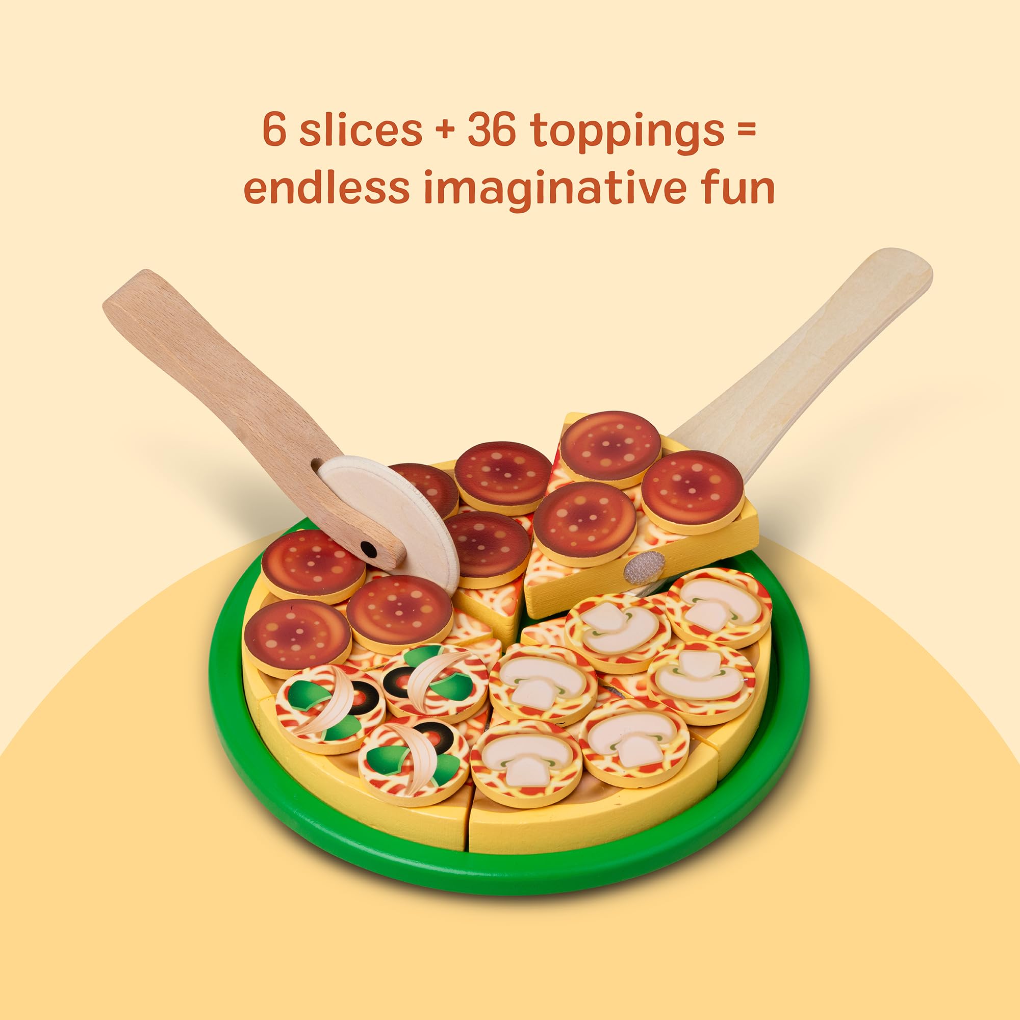 Melissa & Doug wooden pizza party closeup with colorful details