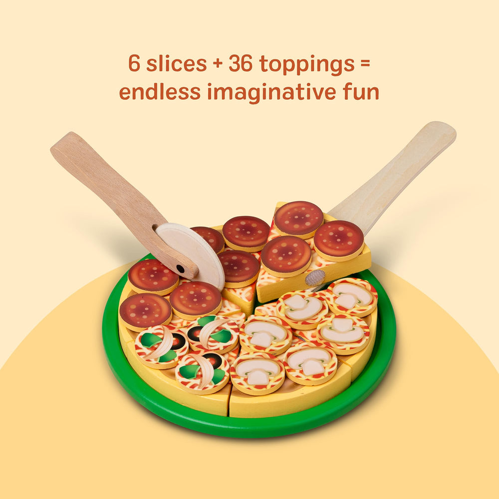 Melissa & Doug wooden pizza party closeup with colorful details