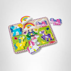 Melissa & Doug wooden puzzle board provides sturdy support during learning play.
