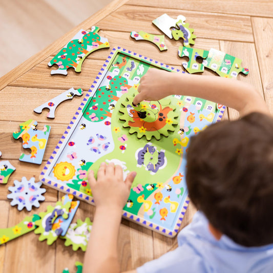 Melissa & Doug Wooden puzzle pieces fit over pegs to form gears