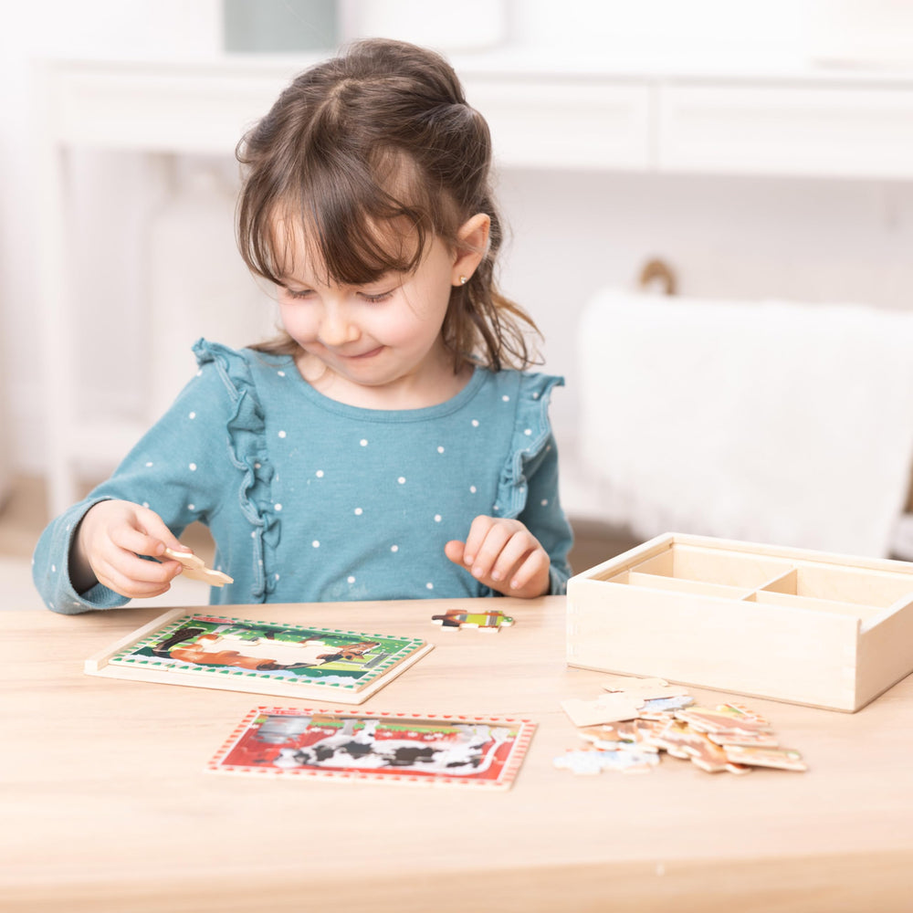 Melissa & Doug wooden storage box keeps pieces organized and portable