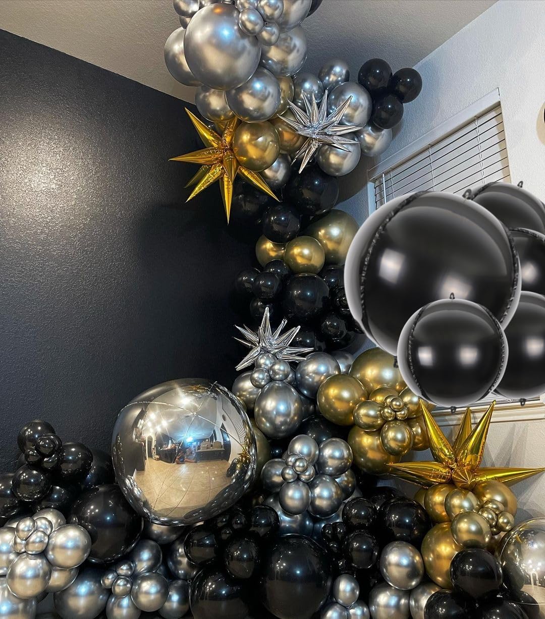 Melody Fantasy black balloon garland decor elevates celebrations with sleek shine.