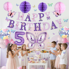 Melody Fantasy butterfly garden wall decor creates an enchanting birthday setting.