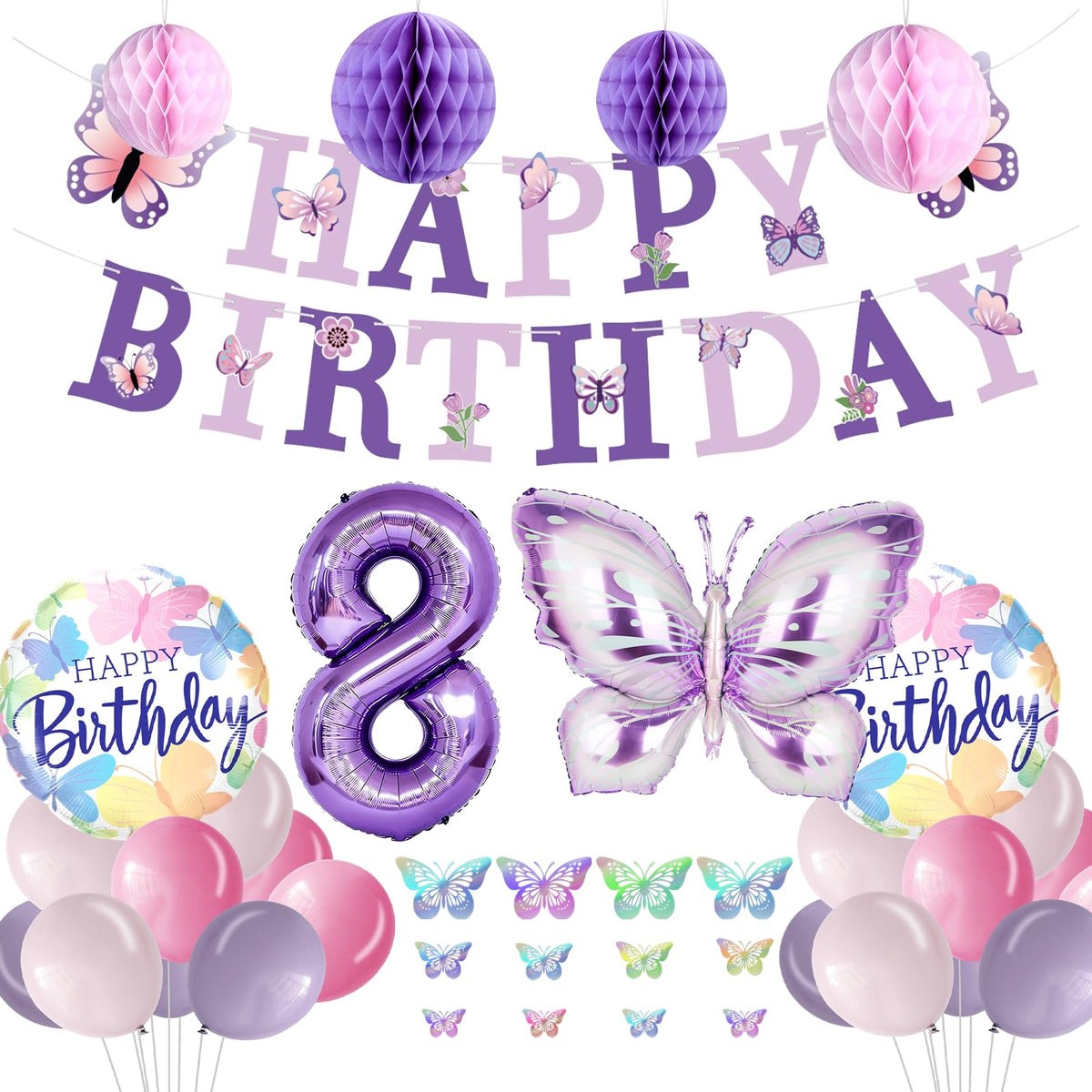 Melody Fantasy purple butterfly banner adds a magical birthday backdrop