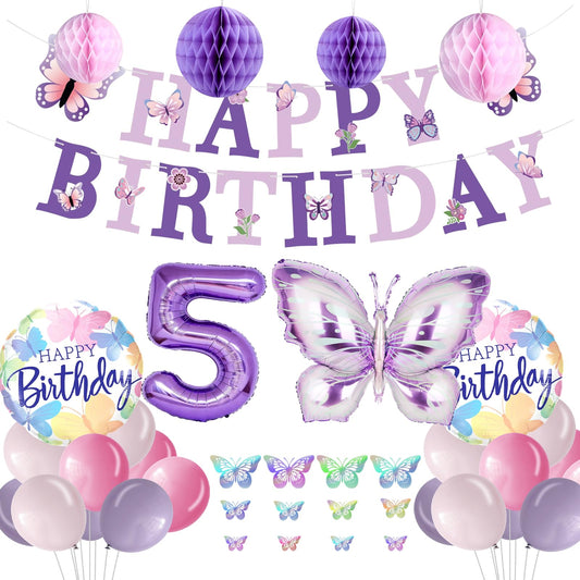 Melody Fantasy purple butterfly banner creates a magical birthday backdrop.