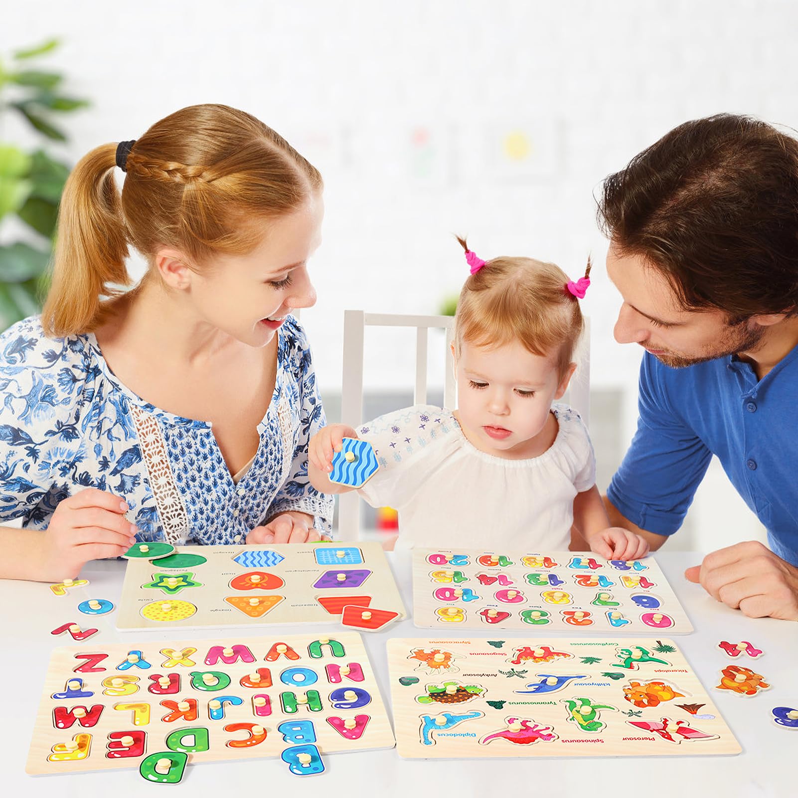 Melofaver peg puzzle pieces close-up highlights chunky pegs for easy grasp by small hands.