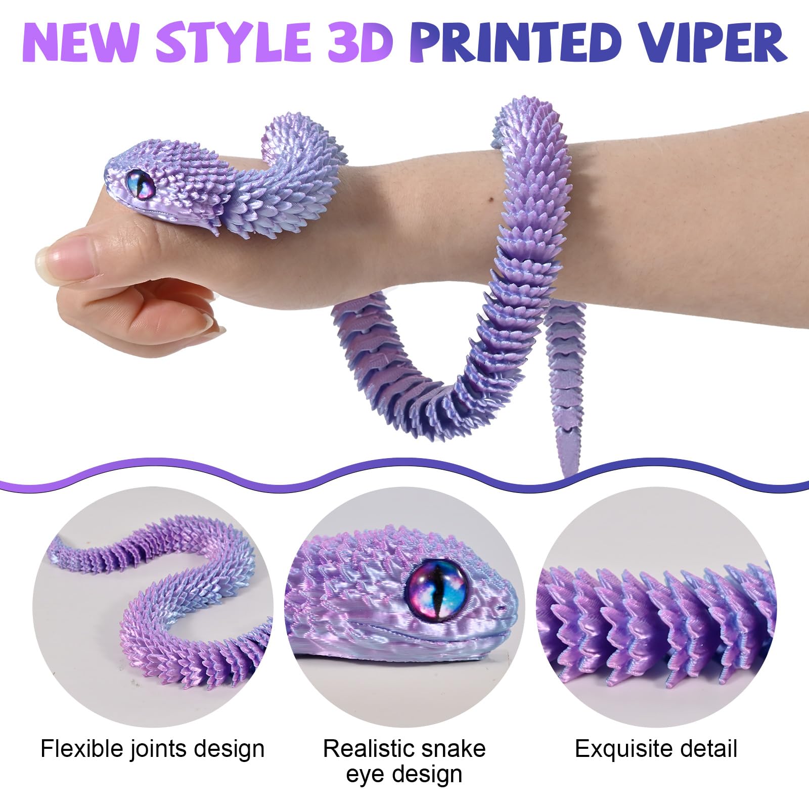 Memogizz 3d printed snake showcases vibrant color options for office decor.