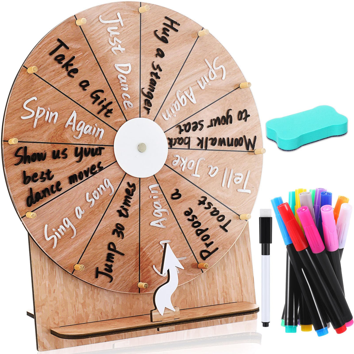 Memorywuu spinning wheel 11.4-inch wooden wheel with stand enhances wedding games with rustic charm.