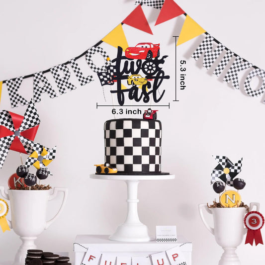 MEMOVAN checkered-flag theme cake topper enhances party decor and photo moments.