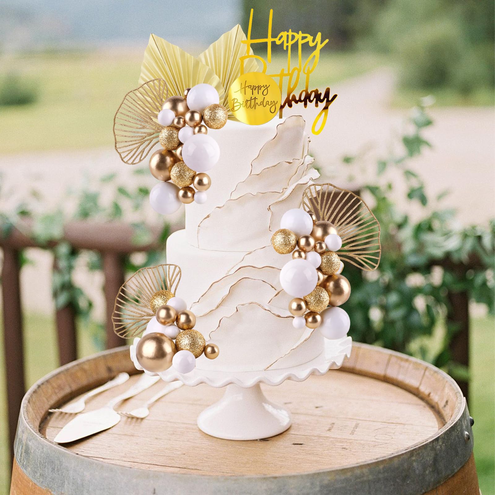 MEMOVAN gold palm leaves add boho charm to wedding or birthday cakes