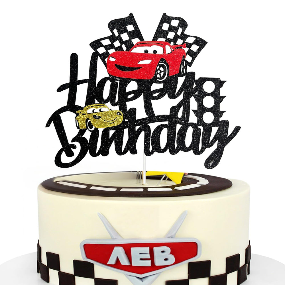 MEMOVAN race car cake topper, front view, adds vibrant racing flair to desserts.