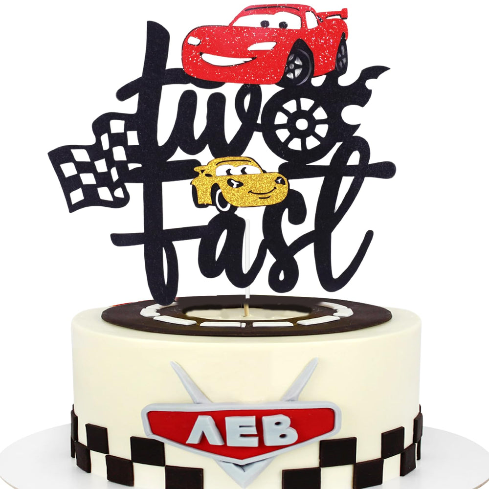 MEMOVAN two-fast race car cake topper adds a stylish racing vibe to 2nd birthday cakes.