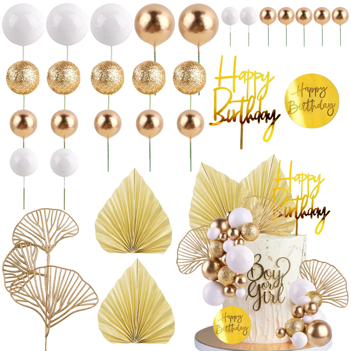 MEMOVAN white gold balls cake toppers for an elegant cake centerpiece