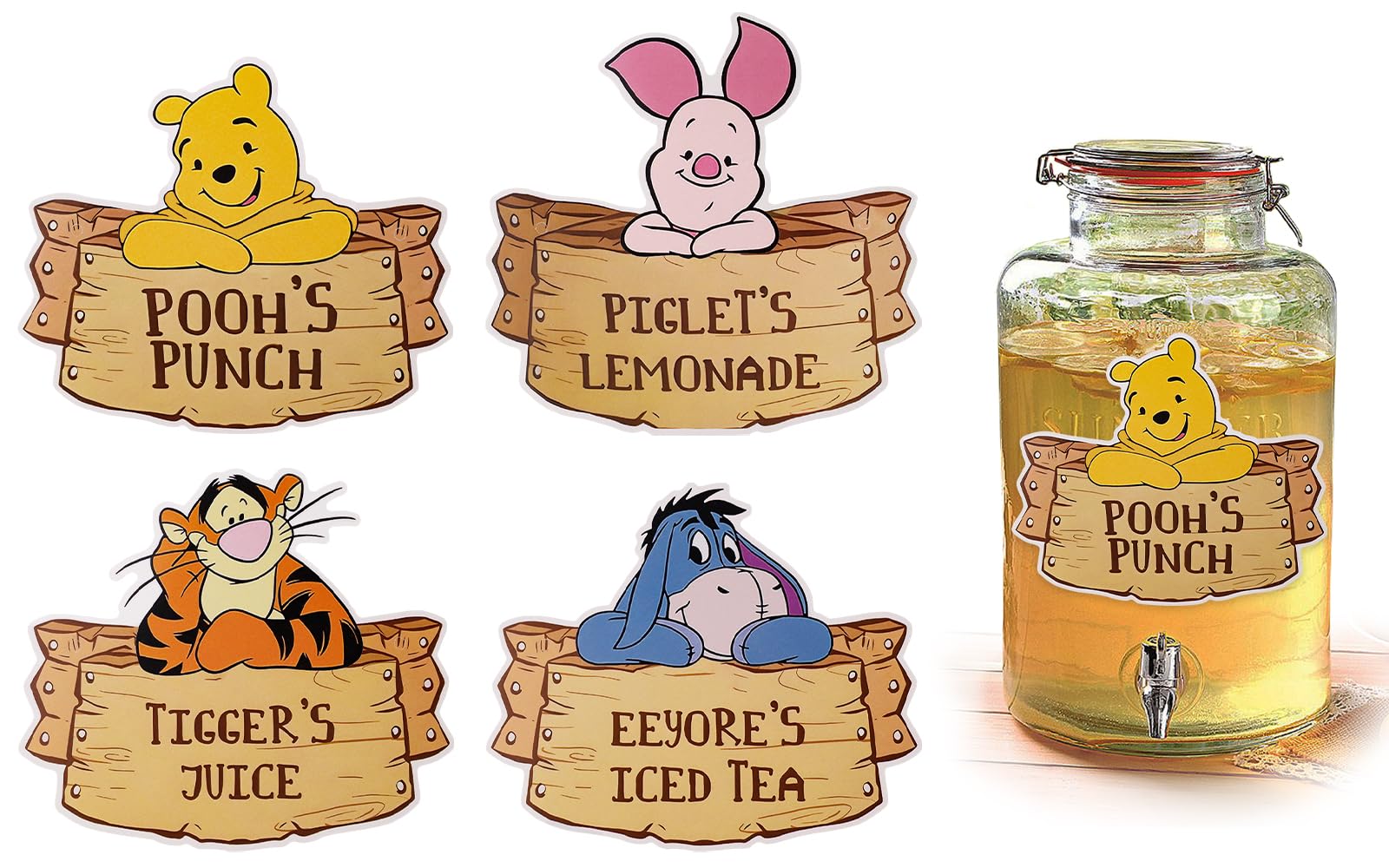 MEMOVAN Winnie drink label design 1 adds cute Pooh decor to beverages.