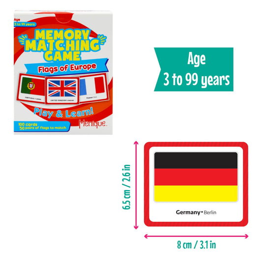 Menique country-capital flags cards support geography recall during family play.
