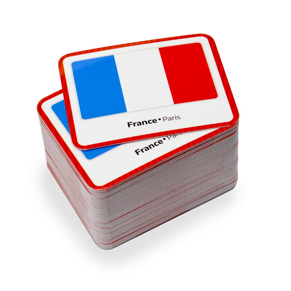 Menique Europe memory game layout promotes visual recognition through flags and capitals.