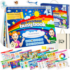 MENKRISE Montessori Busy Book cover shows colorful activities to inspire independent play.