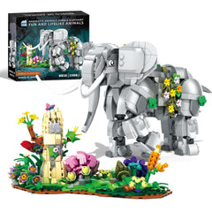 Mentojoy elephant building set with floral base for jungle desk decor.