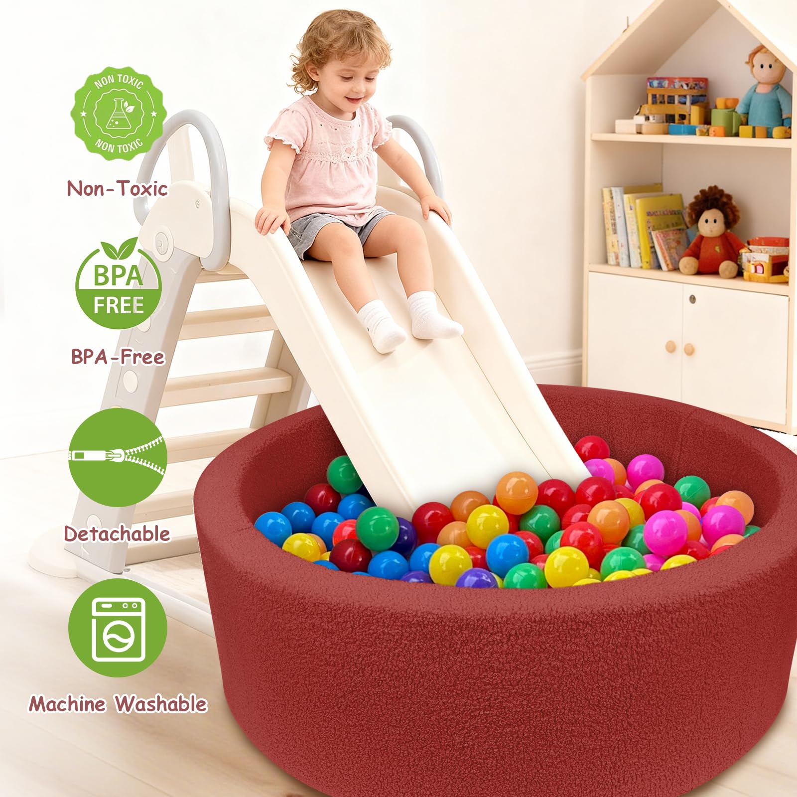 MEOGETY ball pit used as a photo prop for cute at-home sessions.