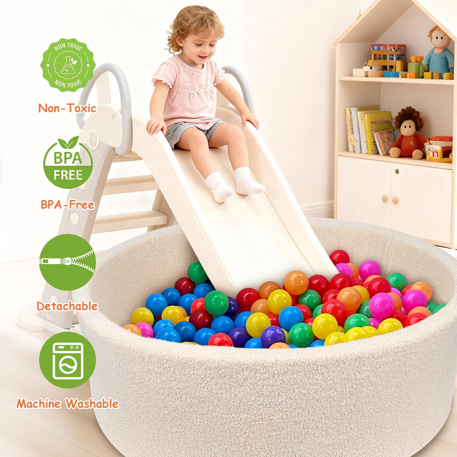 MEOGETY Ball Pit zipper enables easy cold-water washing.
